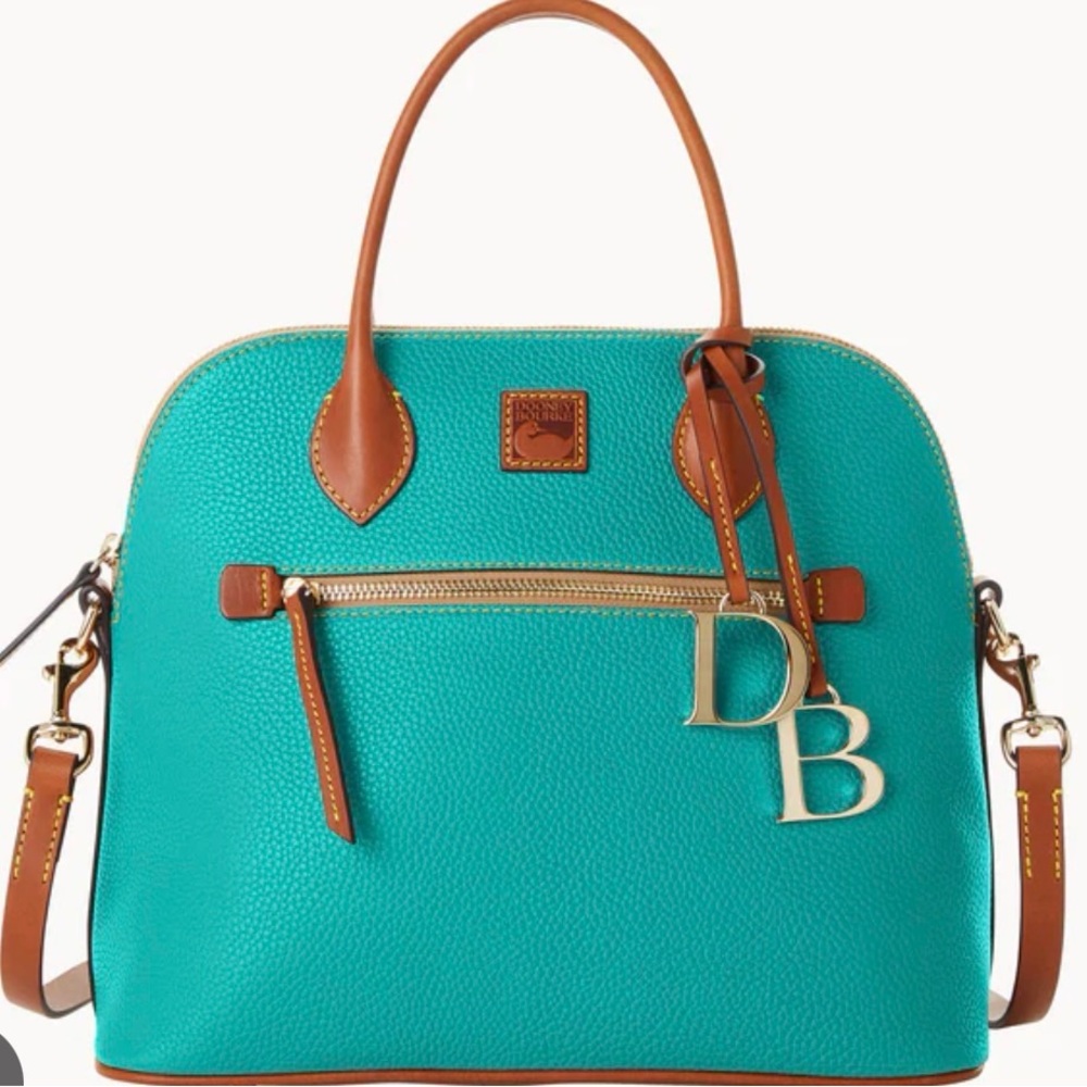 Dooney & Bourke Spearmint Pebbled Leather Large Dome Satchel with Tan Trim NWT